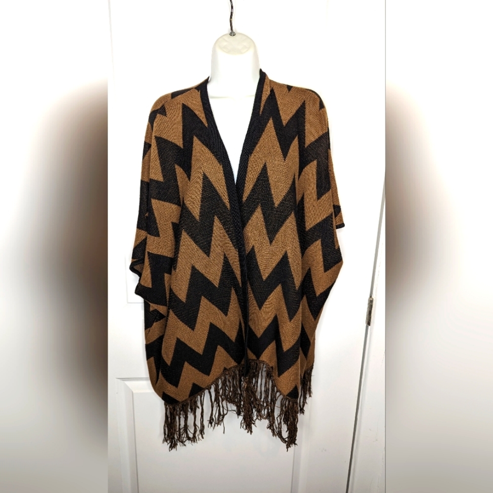 Poncho, black and brown, brand:love liberty, with fringe